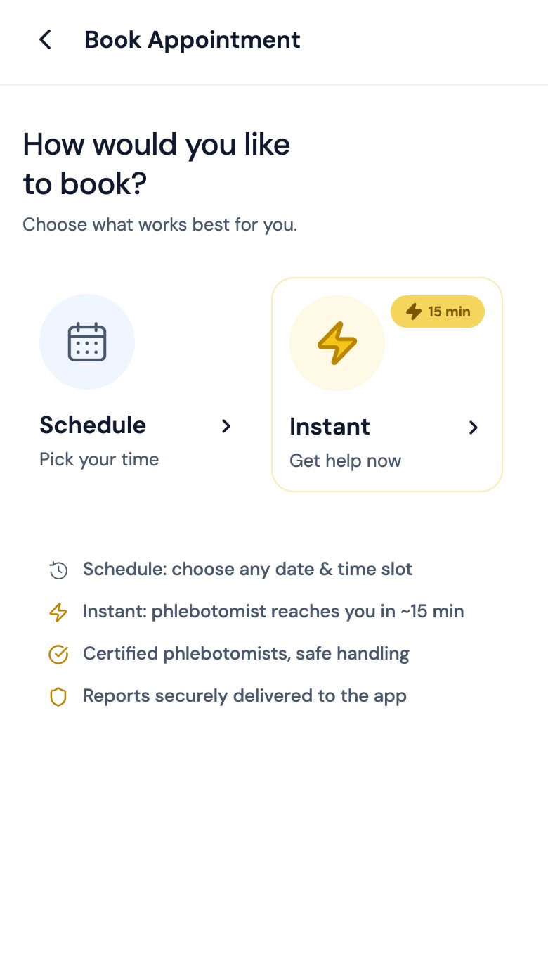Zelnoo app: choose a scheduled or instant home collection